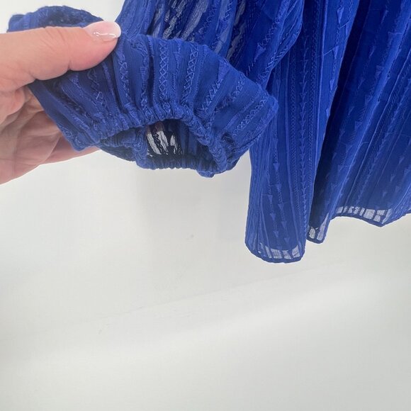 💙Vibrant Royal Blue -Radiant Chic Woven A-Line Crewneck Long sleeve Blouse 2X💙 - Picture 2 of 14